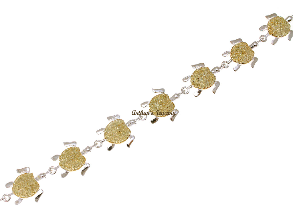 925 STERLING SILVER HAWAIIAN HONU TURTLE 2T YELLOW GOLD PLATED BRACELE ...