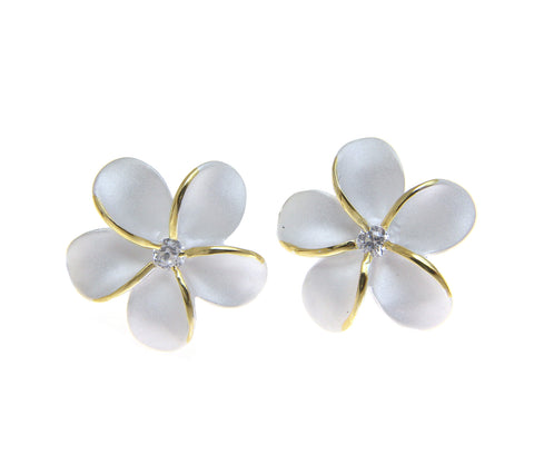 STERLING SILVER 925 HAWAIIAN PLUMERIA FLOWER EARRINGS POST STUD 20MM 2 ...