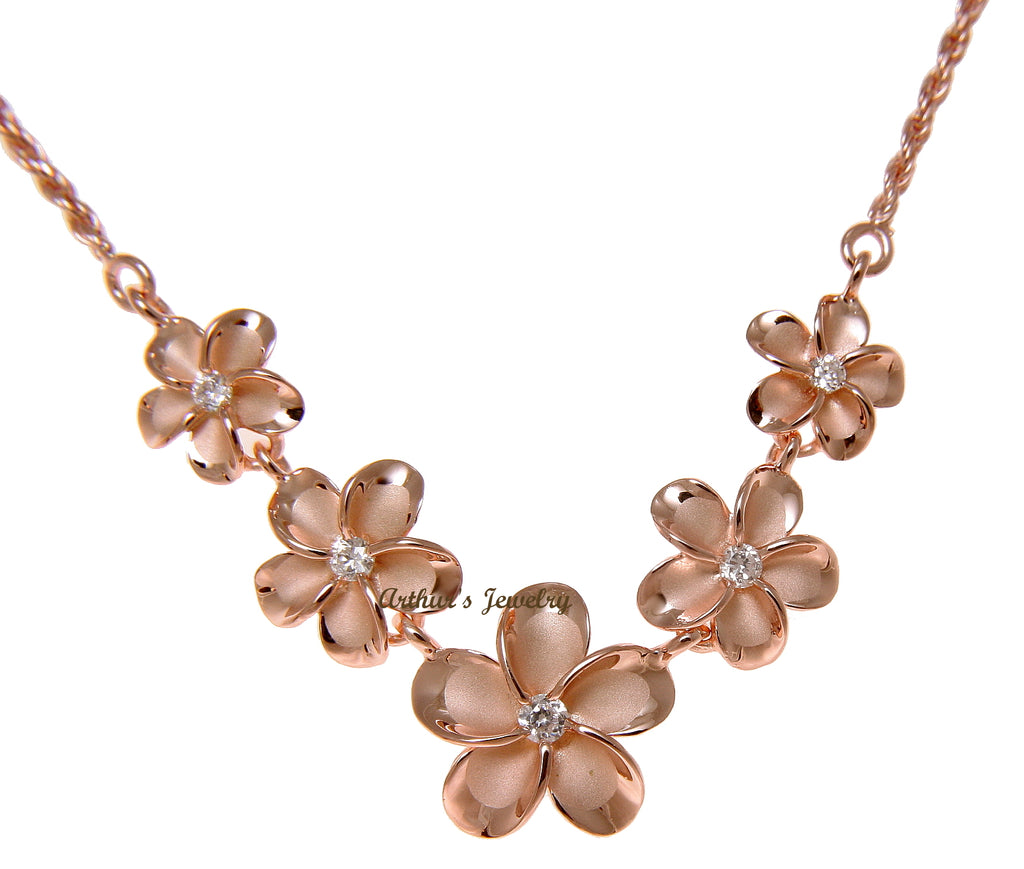 925 STERLING SILVER PINK ROSE GOLD HAWAIIAN PLUMERIA FLOWER ROPE CHAIN ...