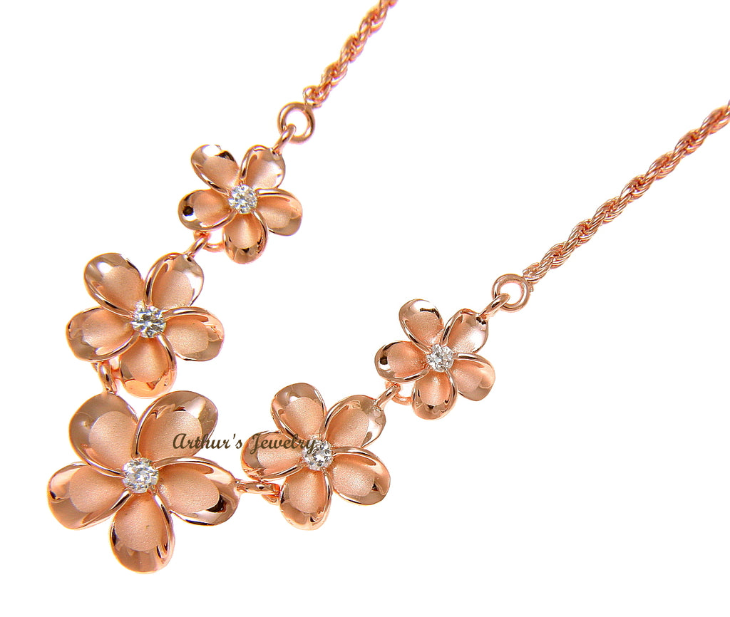 925 STERLING SILVER PINK ROSE GOLD HAWAIIAN PLUMERIA FLOWER ROPE CHAIN ...