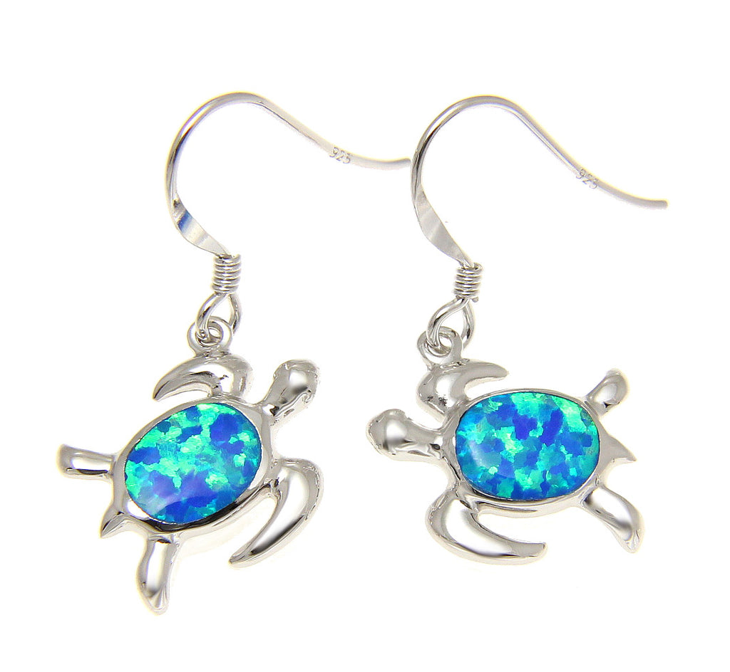 925 Sterling Silver Rhodium Hawaiian Honu Sea Turtle Opal Hook Wire Ea ...