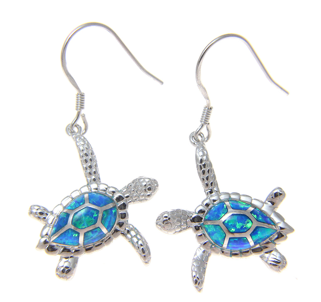 925 Sterling Silver Rhodium Hawaiian Honu Sea Turtle Opal Hook Wire Ea ...