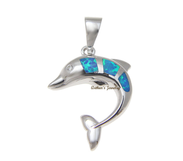 INLAY OPAL HAWAIIAN DOLPHIN PENDANT CZ SOLID 925 STERLING SILVER 16.50 ...