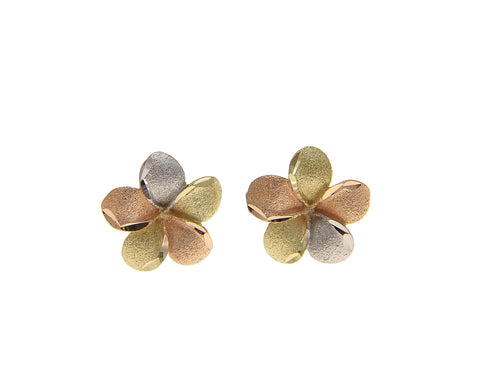 9MM 14K SOLID TRICOLOR YELLOW PINK WHITE GOLD HAWAIIAN PLUMERIA FLOWER ...