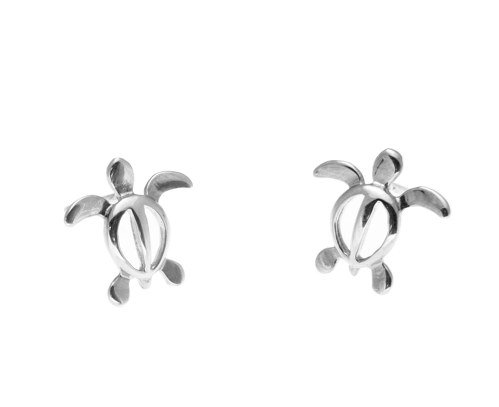 14K SOLID WHITE GOLD HAWAIIAN BABY PETRO HONU SEA TURTLE STUD POST EAR ...