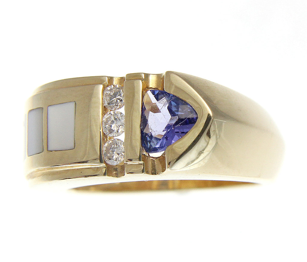 0.48CT GENUINE TRILLION TANZANITE MOTHER OF PEARL DIAMOND RING HEAVY 1 ...