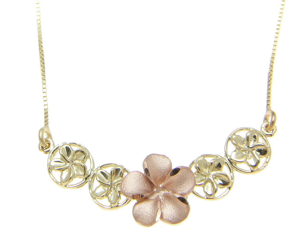 SOLID 14K ROSE GOLD YELLOW GOLD HAWAIIAN PLUMERIA FLOWER NECKLACE 17 I ...