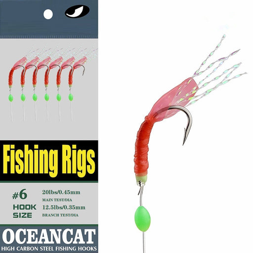 OCEAN CAT 10 Packs Red Feather Fishskin 6 Hooks Fishing Rigs with String  Hooks Glow Fishing Beads High Carbon Hooks for Freshwater Saltwater Fishing  Lures Bait Rig Tackle — OCEAN CAT Fishing Tackle