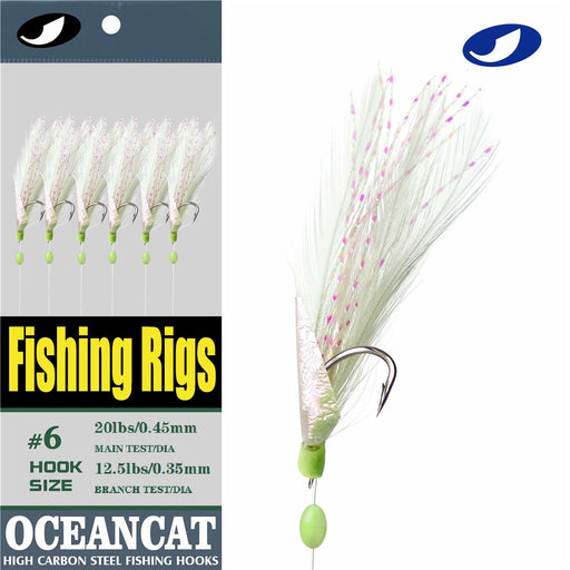 OCEAN CAT 6 Hooks/Pack Fishing Rigs Freshwater Saltwater Rainbow Soft Rubber  Skin Colorful Silks Feather Rigs with Carbon Steel String Hooks Glow Beads  Fishing Lures Baits Tackle — OCEAN CAT Fishing Tackle