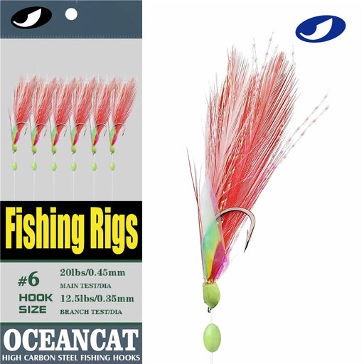 OCEAN CAT 10 Packs Red Feather Fishskin 6 Hooks Fishing Rigs with