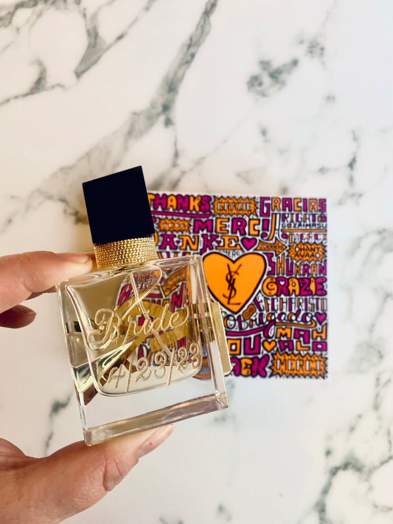 Allison Costlow Connecticut, New York City and Westchester Calligrapher & Engraver hand engraved fragrance yves sant laurent