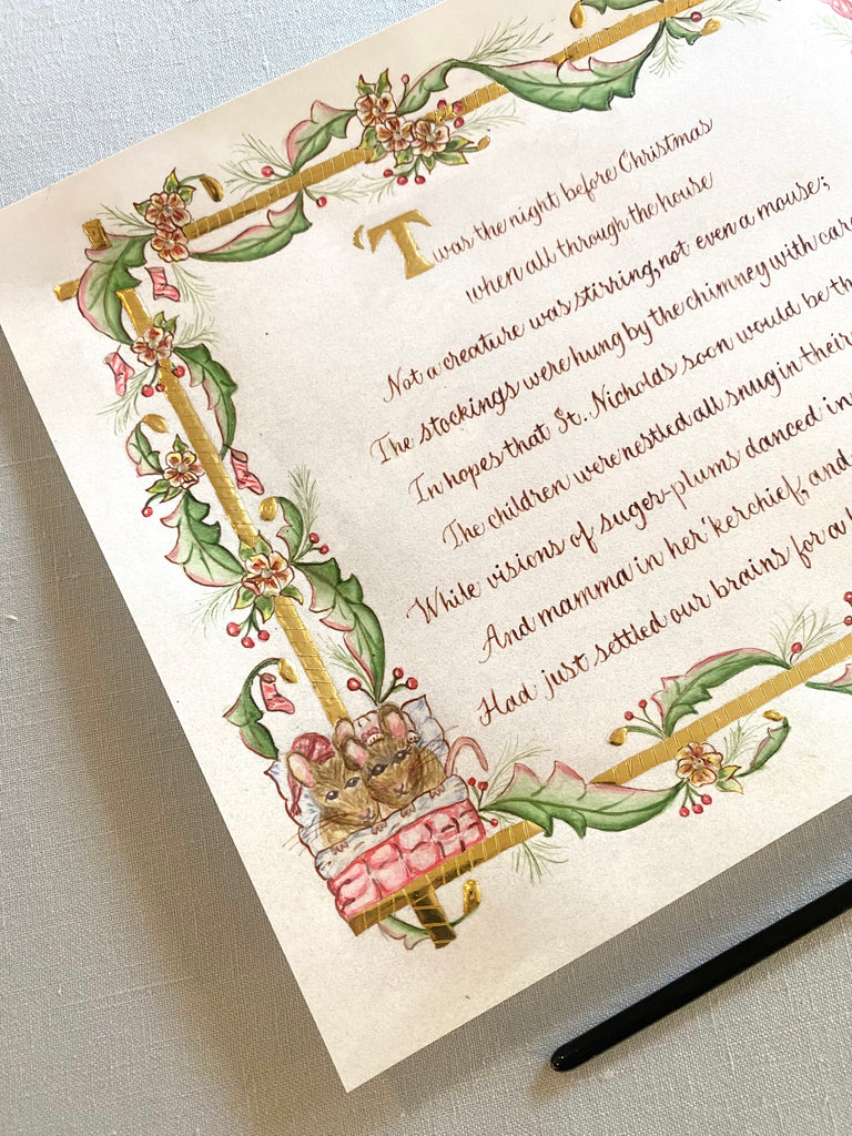 Allison Costlow Connecticut, New York City and Westchester Calligrapher & Engraver holiday gold leaf illumination custom artwork