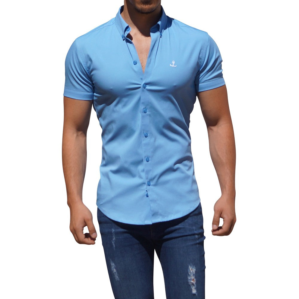 Camisa Manga Corta Azul 10014 Hombre