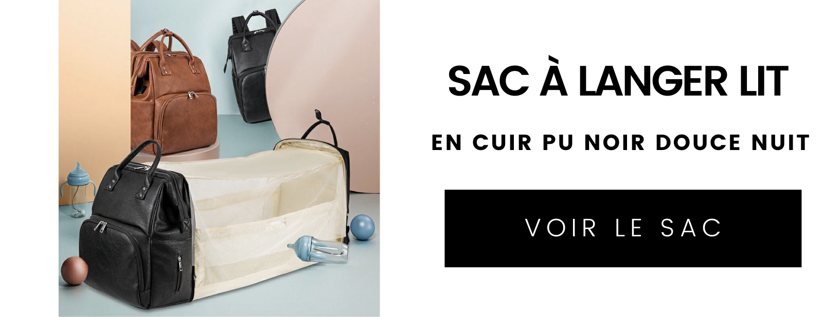 SAC À LANGER LIT EN CUIR NOIR DOUCE NUIT