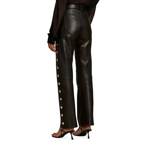Women's Genuine Leather Studded Leather Pants