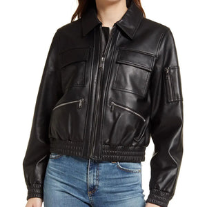 Women's Genuine Leather Bomber Jacket Black - LeatherViz- Latest In Fashion - Genuine Leather Jacket For Women