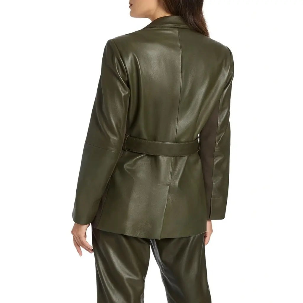 Leatherviz Leather Blazer In Olive Women – LeatherViz- Men Leather ...