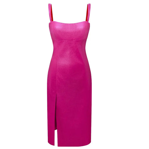 Barbie Leather Midi Dress In Fuchsia Pink