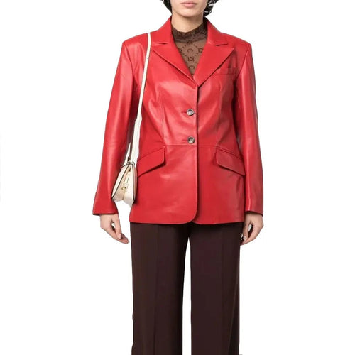 Women's Single-Breasted Leather Blazer In Red