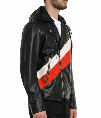 Hooded Biker Leather Jacket