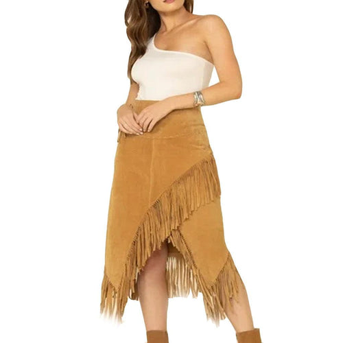 Asymmetrical Style Women Fringe Leather Skirt