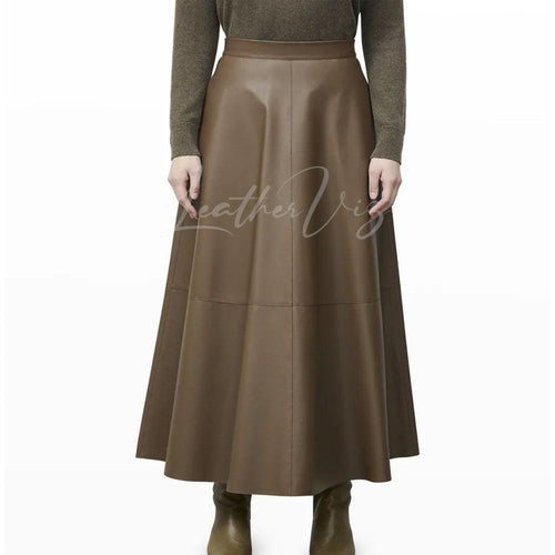 A-Line Lambskin Leather Skirt For Women