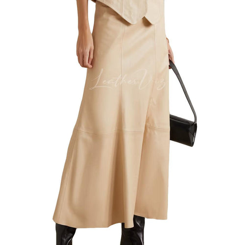 Paneled Leather Midi Skirt For Women