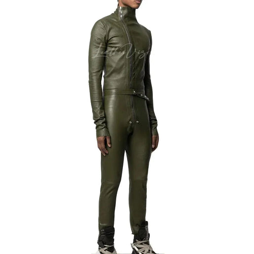 Zipper Leather Jumpsuit For Men