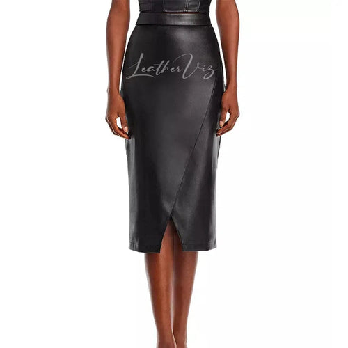 Wrap Style Women Pencil Leather Skirt