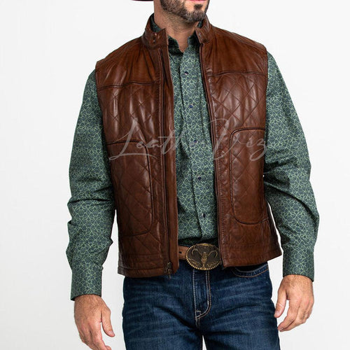 LEATHERWEAR MEN'S QUILTED LEATHER VEST FOR VALENTINES GIFT