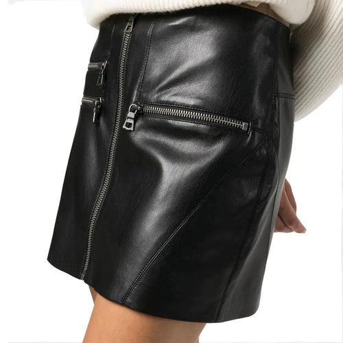 Modern Zip-Up Leather Mini Skirt For Summer