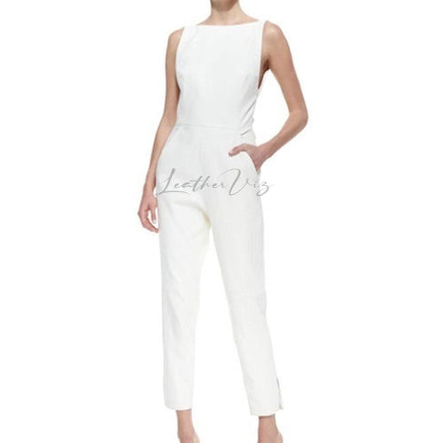 BACK BOW WOMEN WHITE LEATHER JUMPSUIT
