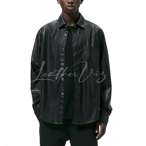 CLASSIC STYLE LEATHER OVERSHIRT FOR MEN