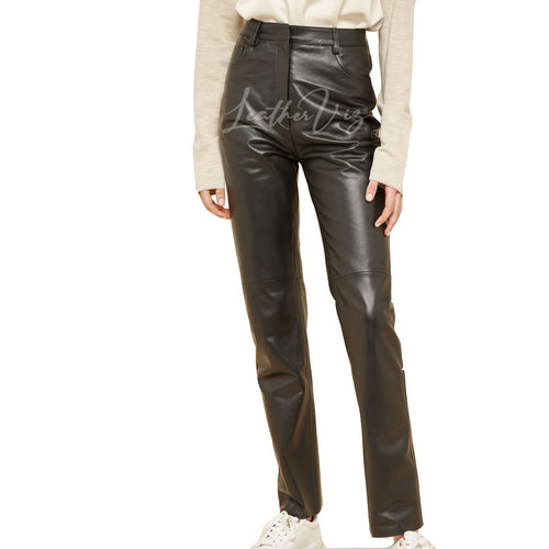 CORPORATE STYLE BLACK LEATHER TROUSERS