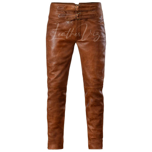 DISTRESSED LEATHER MEN BIKER PANTS