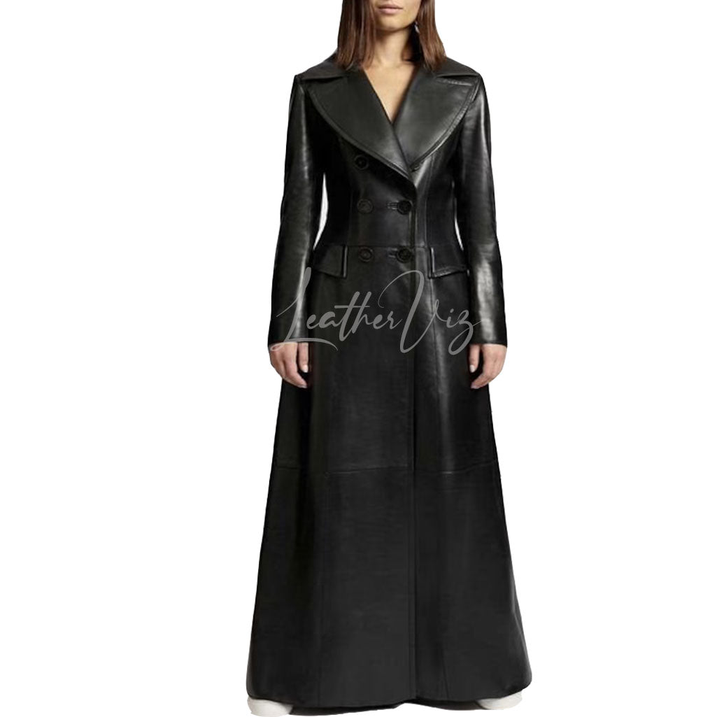 DOUBLE BREASTED WIDE COLLAR WOMEN LEATHER TRENCH COATS – LeatherViz ...