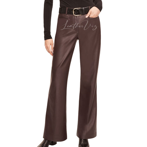 DOUBLE WELT FRONT WOMEN LEATHER PANTS