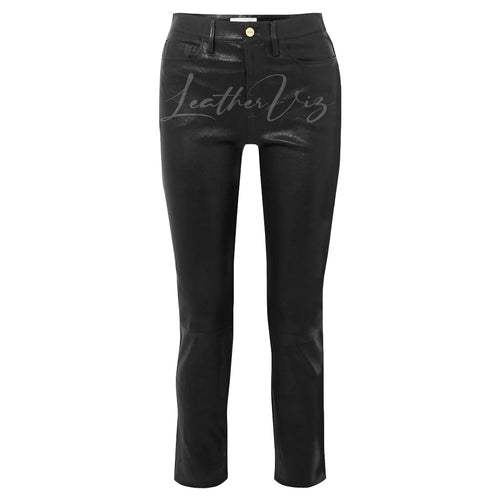 HIGH-RISE SLIM FIT LEATHER PANTS FOR WOMEN