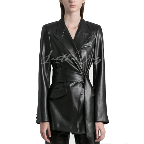 LAPEL COLLAR WOMEN LEATHER BLAZER