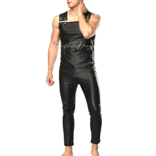 Men Leather Rompers Jumpsuit Party Overalls Men Leather Club Wear