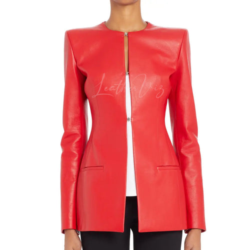 RED LEATHER BLAZER FOR WOMEN