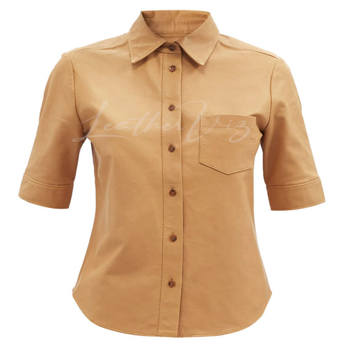 SHORT-SLEEVED WOMEN LEATHER SHIRT