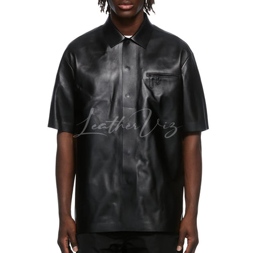 SHORT SLEEVES MEN LEATHER SHIRT