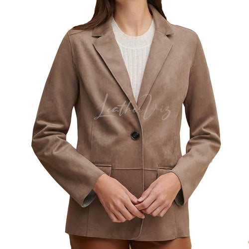 SINGLE BUTTON CLOUSER WOMEN LEATHER BLAZER