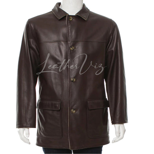 STANDER COLLAR MEN LEATHER COAT