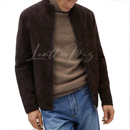 STANDER COLLAR MEN SUEDE LEATHER JACKETS