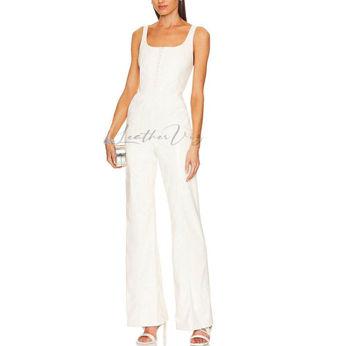 WHITE LEATHER CORSET JUMPSUIT FOR WOMEN