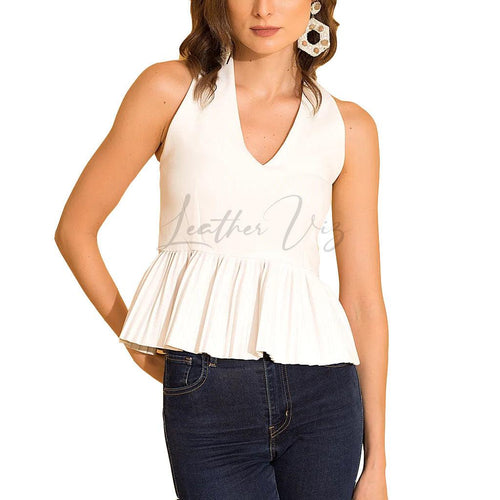 VALENTINE'S DAY SPECIAL WHITE PUPLEM LEATHER TOP