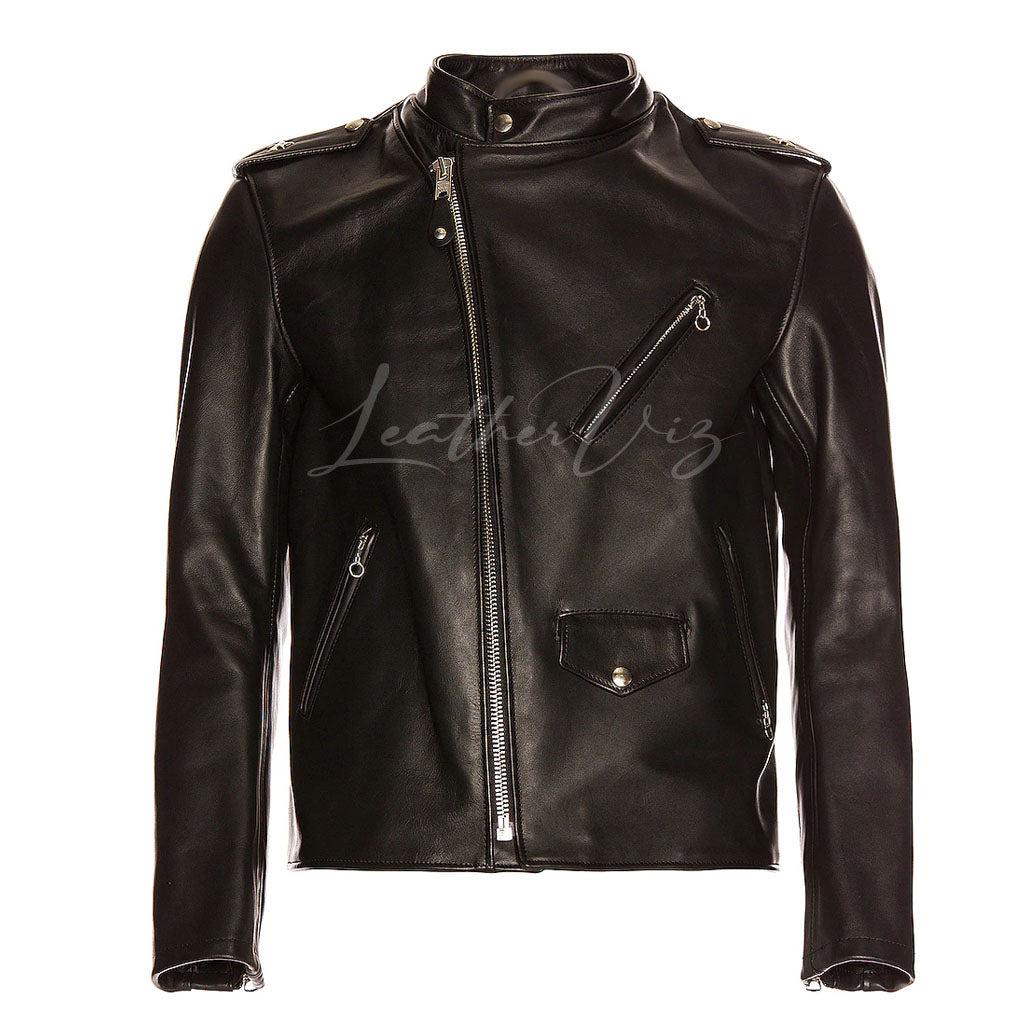 MEN BLACK RACER LEATHER JACKET- MEN BLACK MOTO LEATHER JACKET ...