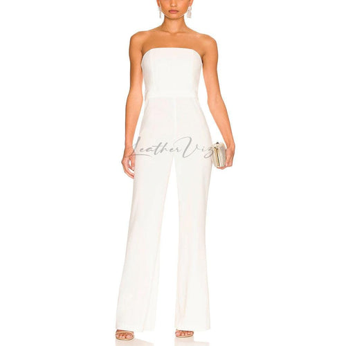 BONED BODICE WHITE LEATHER JUMPSUITS FOR WOMEN